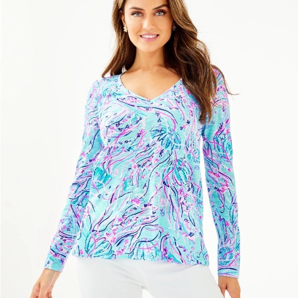 Lilly Pulitzer Etta Long Sleeve Top In Multi Bermudaful Women’s XXS